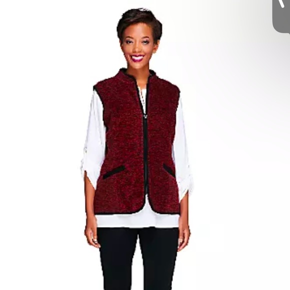 Susan Graver Melange Fleece Zip Front Vest w/ Solid Trim, Size XL - Picture 8 of 10